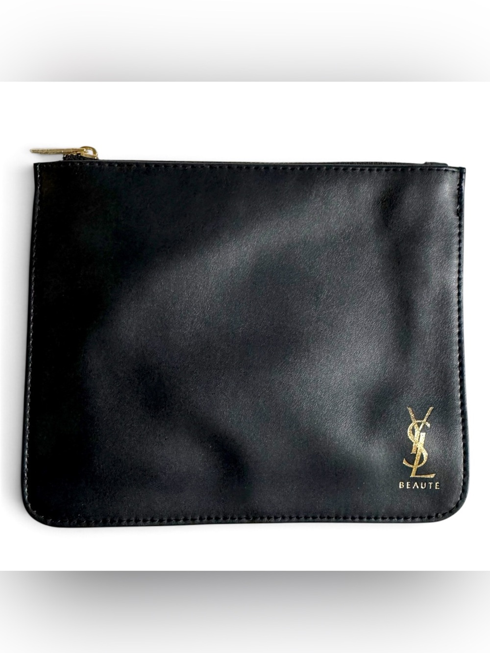 YSL Yves Saint Laurent Beauté Black Cosmetic Makeup Bag Pouch Gold Zip Travel